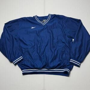Vintage Reebok Pullover Windbreaker XL Blue Striped Cuffs Korea